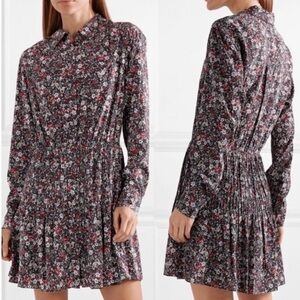 Veronica Beard Rory Shirt Dress stretch silk floral print long sleeve mini